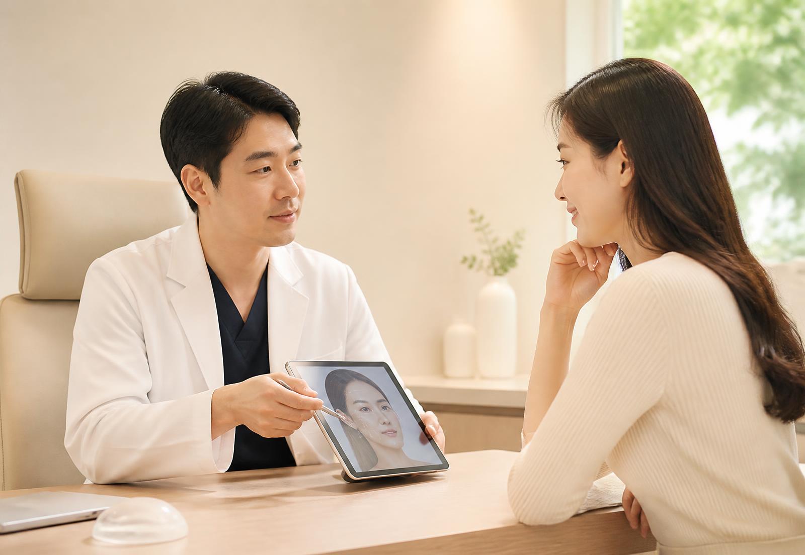 Dr. Yoo reviewing a surgical plan with an international patient