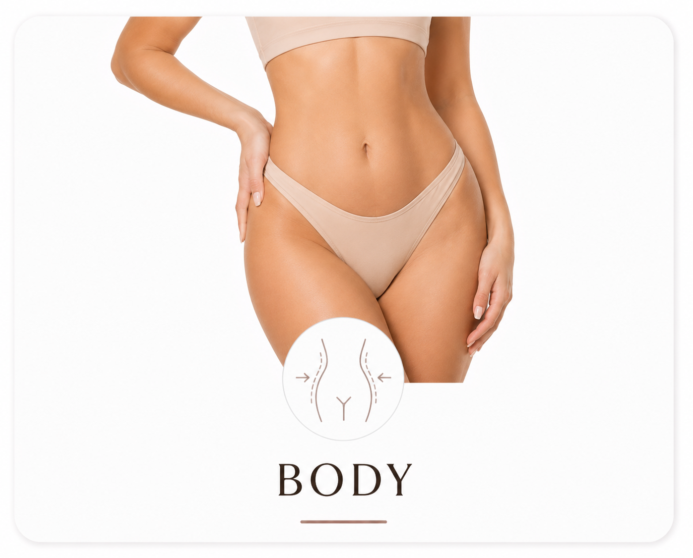 A woman's midsection illustrating body contouring procedures