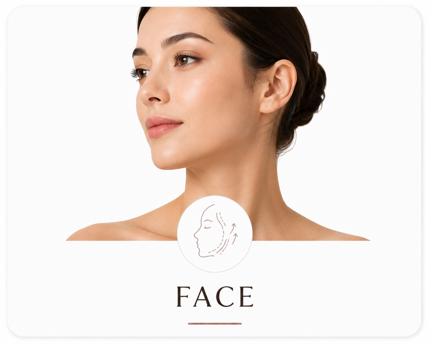Profile of a woman's face illustrating facial procedures at SNU Plastic Surgery