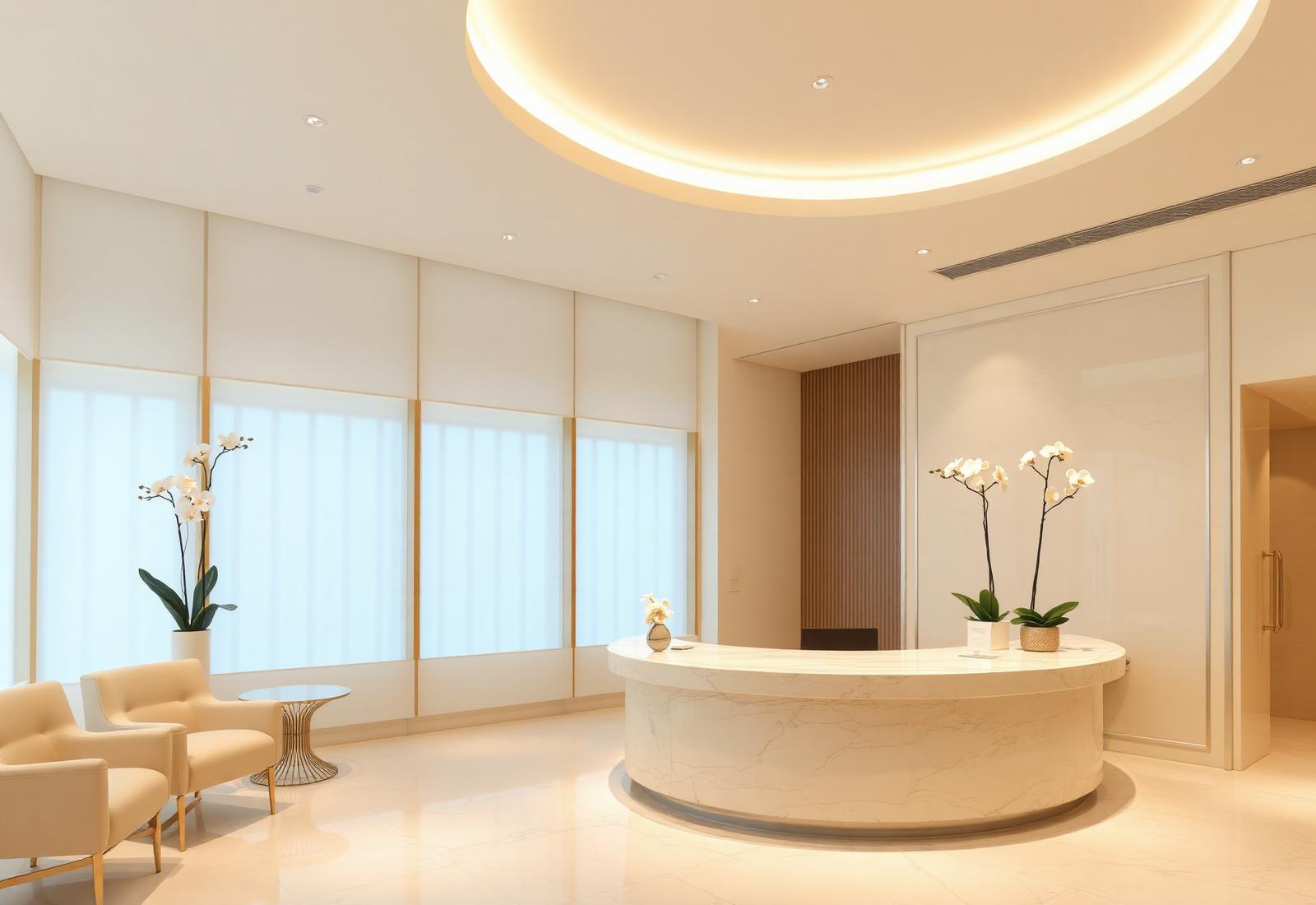 Bright ivory reception lobby at SNU Aesthetic Plastic Surgery Clinic in Seoul